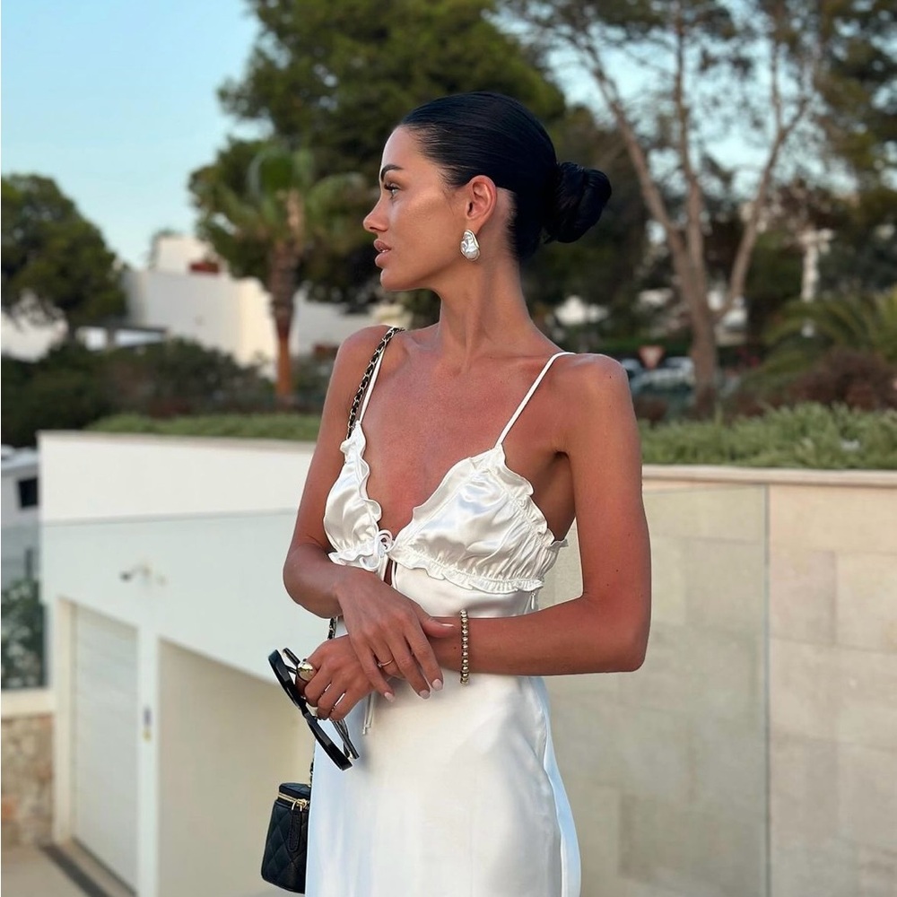 Zara dress white midi ruffled satin lingerie inspired bodycon fitted wedding - Picture 3 of 16